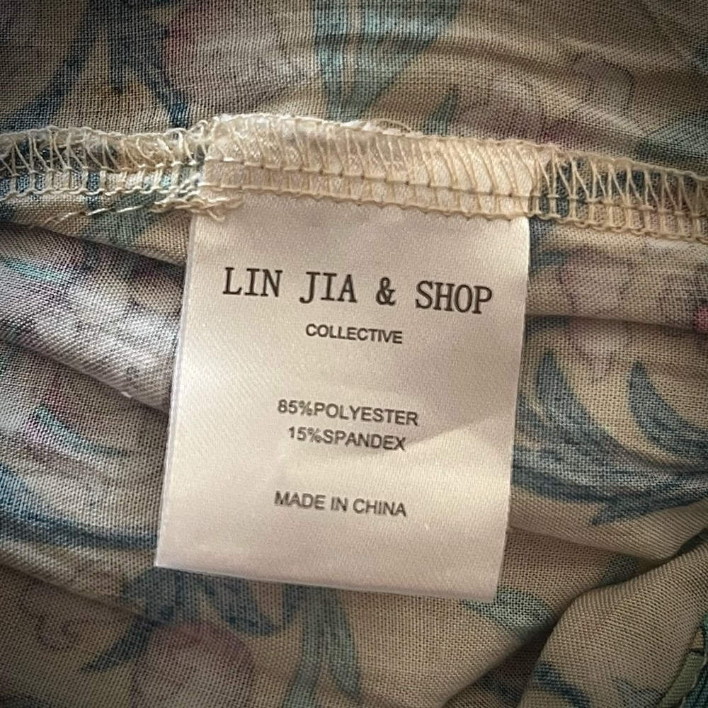 Lin Jia & Shop yellow and blue floral maxi dress tiny MOP buttons S - Picture 9 of 9